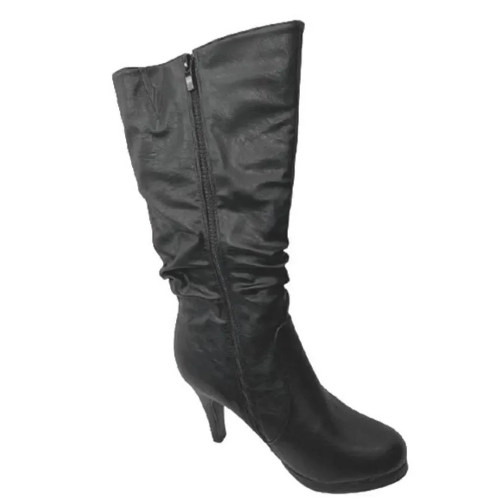 NWT Box Top Moda Page-43 Mid Calf Round Toe Slouched High Heel pu Leather Boots